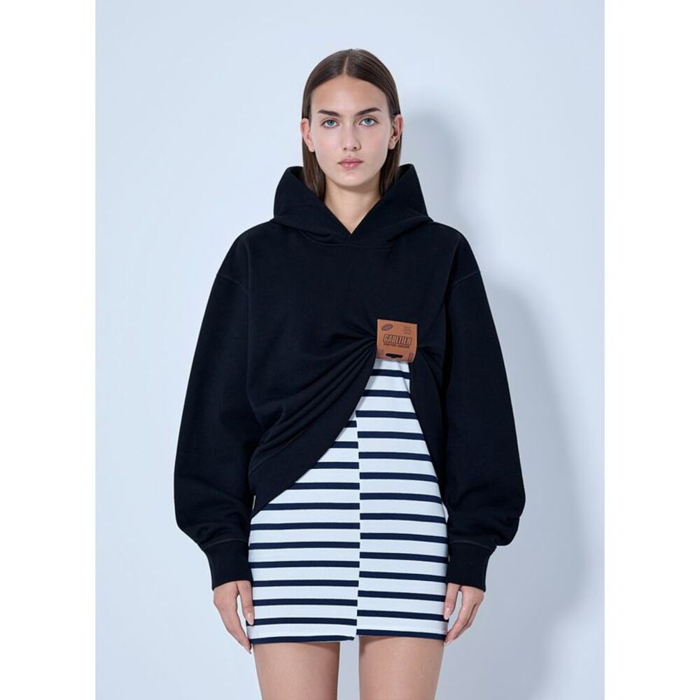 Jean Paul Gaultier Women Cotton Fleece Hoodie With Leather Tag Detail